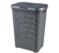 Curver Coffre à Linge Style 60L - Bac à Linge Sale avec Couvercle - Aspect Rotin Texturé, Bonne Aération - Poignées Ergonomiques - pour Salle de Bain ou Buanderie - 45 x 34 x 62 cm - Anthracite