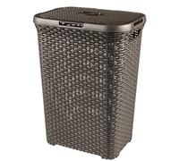 Curver Coffre à Linge Style 60L - Bac à Linge Sale avec Couvercle - Aspect Rotin Texturé, Bonne Aération - Poignées Ergonomiques - pour Salle de Bain ou Buanderie - 45 x 34 x 62 cm - Chocolat
