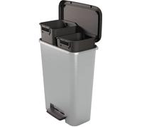 Curver Compatta Duo - Poubelle de tri à pédale 23 L + 23 L - Gris aspect métal