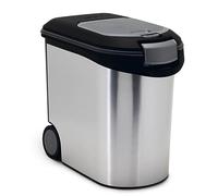 CURVER Conteneur à Croquettes Pour Chien - 12kg / 35L - Grand Rangement Hermétique Anti-Odeurs pour Nourriture pour Chiens - Conteneur à Roulettes et Poignées de Déplacement - 28 x 49 x 43 cm - Argent