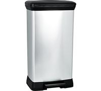CURVER Decobin - Poubelle rectangulaire à pédale, 50L - Fermeture Douce - Aspect Métal - Pour Cuisine, Bureau, Salle de Bain - 39 x 29 x 72 cm - Gris - Recyclé, Packaging renforcé