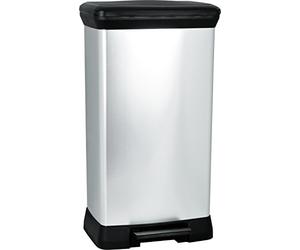 CURVER Decobin - Poubelle rectangulaire à pédale, 50L - Fermeture Douce - Aspect Métal - Pour Cuisine, Bureau, Salle de Bain - 39 x 29 x 72 cm - Gris - Recyclé, Packaging renforcé