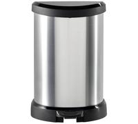 Curver Decobin - Poubelle Ronde à pédale, 15L - Fermeture Douce - Aspect Métal - pour Cuisine, Bureau, Salle de Bain - 30,3 x 26,8 x 44,8 cm - Gris