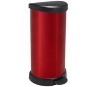 Curver Decobin - Poubelle ronde à pédale, 40L - Fermeture douce - Aspect Métal - Pour Cuisine, Bureau, Salle de Bain - 29,8 x 34,9 x 69,7 cm - Rouge