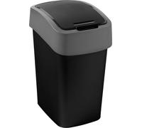 CURVER Poubelle 10L à couvercle basculant - Flip Bin - Pour Cuisine, Bureau, Salle de Bain - 18,9 x 23,5 x 35 cm - Noir / Gris