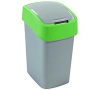 CURVER Flip Bin - Poubelle 10L à couvercle basculant - Pour Cuisine, Bureau, Salle de Bain - 18,9 x 23,5 x 35 cm - Gris / Vert