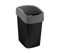 CURVER Flip Bin - Poubelle 10L à couvercle basculant - Pour Cuisine, Bureau, Salle de Bain - 18,9 x 23,5 x 35 cm - Noir / Gris