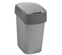 CURVER Flip Bin - Poubelle 10L à couvercle basculant - Pour Cuisine, Bureau, Salle de Bain - 18,9 x 23,5 x 35 cm - Gris clair et Anthracite
