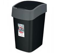 Curver Flip Bin - Poubelle 25L à Couvercle basculant - pour Cuisine, Bureau, Salle de Bain - 26 x 34 x 47 cm - Gris/Noir