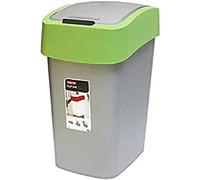 CURVER Flip Bin - Poubelle 25L à couvercle basculant - Pour Cuisine, Bureau, Salle de Bain - 26 x 34 x 47 cm - Gris / Vert