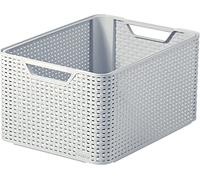 CURVER Grand Panier de Rangement rectangulaire Style rotin pour Cuisine, Salon, Salle de Bain, Chambre à Coucher, 30 litres - Gris