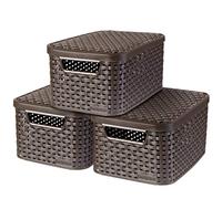 Curver Lot 3 Boîtes de Rangement Décoratives Style 6L - pour Ranger Le Salon, la Chambre, la Salle de Bain ou Le Bureau - 28,5 x 19,4 x 13 cm - Marron