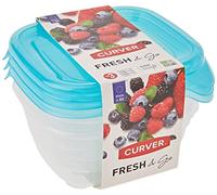 Curver Lot 3 Boîtes Fresh'n Go (3x0.25L) - Boîte de Conservation Alimentaire Transparente- Adaptée au Micro-Ondes, Lave- Vaisselle, Congélateur - Bleu