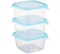 CURVER Lot de 3 Boîtes Fresh'n Go (3x1.2L) - Boîte de conservation Alimentaire Transparente- Adaptée au Micro-Ondes, Lave-Vaisselle, Congélateur - 15,5x15,5x12 cm - Bleu
