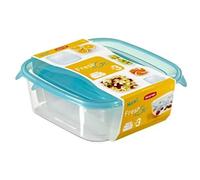 CURVER Lot 4 Boîtes Fresh'n Go Carrées (0.25+0.8+1.7L+2.9L) - Boîte de conservation Alimentaire Transparente- Adaptée au Micro-Ondes, Lave- Vaisselle, Congélateur - 23x23x8,3 cm - Bleu