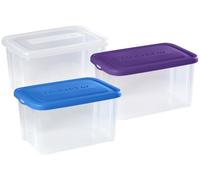CURVER | Lot de 3 handy box - 50L, Bleu / Violet / Transparent, Handy 1, 56x39,6x43 cm