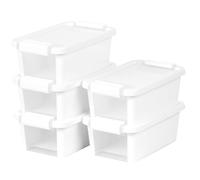Curver Lot de 5 boîtes de rangement avec couvercle Bi-Box 3 L, transparentes et blanches, empilables, rangement ménager, placards, dressing et débarras, fermeture sûre, accès rapide, résistantes et