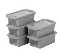Curver Lot de 5 boîtes de rangement avec couvercle Bi-Box 3 L, transparentes et grises, empilables, rangement ménager, placards, placards et débarras, fermeture sûre, accès rapide au contenu