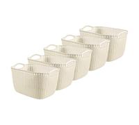 Curver Lot de 5 grands paniers de rangement rectangulaires effet tricot pour cuisine, salon, salle de bain, chambre à coucher, utilitaire, 19 litres, blanc