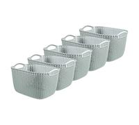 Curver Lot de 5 grands paniers de rangement rectangulaires effet tricot pour cuisine, salon, salle de bain, chambre à coucher, utilitaire, 19 litres, bleu brumeux