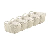 Curver Lot de 5 petits paniers de rangement rectangulaires effet tricot pour cuisine, salon, salle de bain, chambre à coucher, utilitaire, 8 litres, blanc
