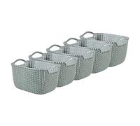 Curver Lot de 5 petits paniers de rangement rectangulaires effet tricot pour cuisine, salon, salle de bain, chambre à coucher, utilitaire, 8 litres, bleu brumeux