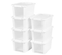 Curver Lot de 7 boîtes de rangement avec couvercle Bi-Box 11 l, transparentes et blanches, empilables, rangement ménager, placards, dressing et débarras, fermeture sûre, accès rapide, résistantes et