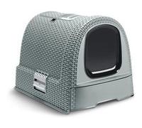 CURVER Maison de Toilette pour Chat - Bac à Litière Fermé - Compartiment Inférieur Amovible pour un Nettoyage Facile - Pelle à Litière et Tapis de Sol Inclus - Dimensions : 51 x 39 x 39 cm - Bleu Gris