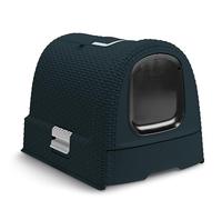 Curver Maison de Toilette pour Chat -Bac à Litière Fermé -Compartiment Inférieur Amovible pour Un Nettoyage Facile -Pelle à Litière et Tapis de Sol Inclus - 51cm x 39cm x 40,5 cm - Bleu de Minuit