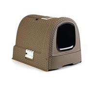 CURVER Maison de Toilette pour Chat - Bac à Litière Fermé - Compartiment Inférieur Amovible pour Un Nettoyage Facile - Pelle à Litière et Tapis de Sol Inclus - Dimensions : 51 x 39 x 39 cm - Mokka