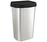 Curver Mistral - Poubelle rectangulaire 50L - Ouverture Manuelle - Aspect Métal -pour Cuisine, Bureau, Salle de Bain - Matériau Anti-Traces - 39,9 x 31,7 x 62,4 cm - Gris/Noir