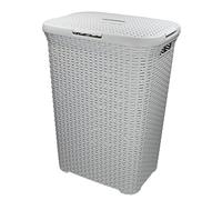 Curver Panier à linge 60 l - 45 x 34 x 62 cm - Panière à linge / corbeille à linge rectangulaire imitation rotin - Gris clair
