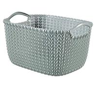 CURVER Panier de Rangement 8L, Aspect Tricot - Pour Ranger le Salon, la Chambre, la Salle de Bain ou le Bureau - 29,6 x 22,2 x 17,2 cm - Bleu Gris