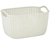 CURVER Panier de Rangement 8L, Aspect Tricot - Pour Ranger le Salon, la Chambre, la Salle de Bain ou le Bureau - 29,6 x 22,2 x 17,2 cm - Blanc cassé unitaire