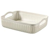 CURVER Panier de Rangement A5, Aspect Tricot 2.6L - Pour Bureau, Entrée, Salon, Salle de Bain - 25,7 x 19,8 x 7,4 cm - Blanc cassé
