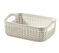 CURVER Panier de Rangement A6, Aspect Tricot 1,3L - Pour Bureau, Entrée, Salon, Salle de Bain - 19,4 x 13,6 x 7,4 cm - Blanc cassé