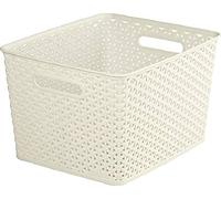 CURVER Panier de Rangement My Style 18L - Aspect Rotin Texturé - Pour Chambre, Salon, Salle de Bain, Buanderie - 35,5x29,6x22 cm - Ivoire - 70% recyclé