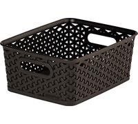 Curver Panier de Rangement My Style 4L - Aspect Rotin Texturé - pour Chambre, Salon, Salle de Bain, Buanderie - 25,5x19,6x10,2 cm - Chocolat - 70% recyclé