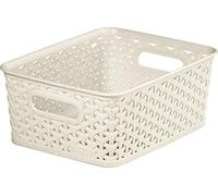 CURVER Panier de Rangement My Style 4L - Aspect Rotin Texturé - Pour Chambre, Salon, Salle de Bain, Buanderie - 25,5x19,6x10,2 cm - Ivoire - 70% recyclé
