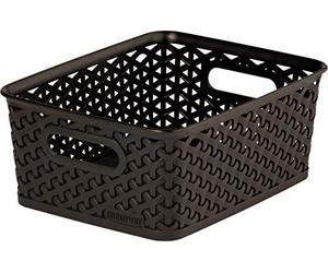 Curver Panier de Rangement My Style 4L - Aspect Rotin Texturé - pour Chambre, Salon, Salle de Bain, Buanderie - 25,5x19,6x10,2 cm - Chocolat - 70% recyclé