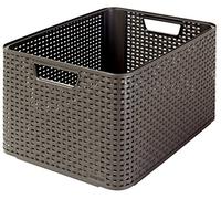Curver Panier de Rangement Style 30L - Aspect Rotin Texturé - pour Chambre, Salon, Salle de Bain, Buanderie -44,5x33x24,8 cm - Chocolat - 70% Recyclé