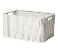 CURVER Panière de Rangement 30L en avec un Design Rotin Tressé pour Salle de Bain, Chambre, Bureau - Poignées Ergonomiques - Ivoire