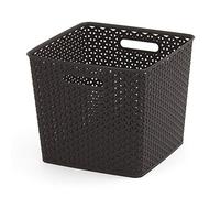 Curver Panière de Rangement 18L en avec un Design Rotin Tressé pour Salle de Bain, Chambre, Bureau - Poignées Ergonomiques - Marron Foncé