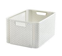 Curver Panière de Rangement 30L en avec Un Design Rotin Tressé pour Salle de Bain, Chambre, Bureau - Poignées Ergonomiques - Ivoire