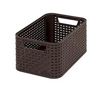 Curver Panière de Rangement 6L en avec Un Design Rotin Tressé pour Salle de Bain, Chambre, Bureau - Poignées Ergonomiques - Marron Foncé
