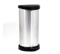 CURVER Poubelle à pédale 40L D-Shape - Aspect métal - Pour Cuisine, Bureau, Buanderie - 29,8x34,9x69,7 cm - Gris
