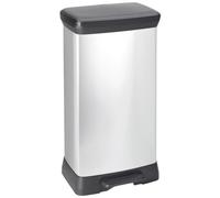Curver Poubelle rectangulaire à pédale Decobin 240643 50L Fermeture douce Aspect métal Gris