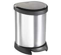 Curver Poubelle à pédale DECO BIN 5L – Fermeture douce, aspect métal – Argenté/noir