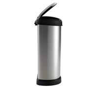 Curver Poubelle Touch, 40L - Poubelle Haute Aspect Métal - Pour Cuisine, Bureau, Salle de Bain - Ouverture Pratique avec la Main ou le Coude - 34.9 x 28.2 x 68 cm - Gris