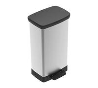 Curver Poubelle décorative en résine de 50 litres, idéale pour un usage domestique en intérieur, pour l'élimination des ordures, noir/argenté